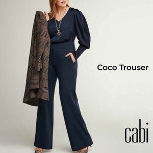 CAbi Coco Wide Leg High Rise Navy Blue Trouser Pants size 6 X 34